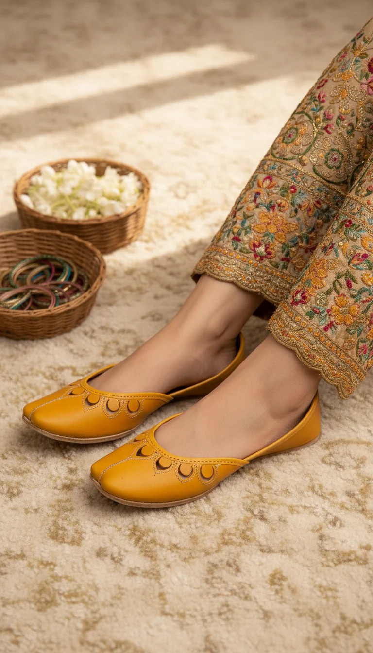Yellow Leather Khussa For Women EC8711